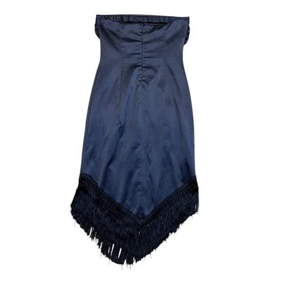 Vintage Cache Strapless Floral Embroidered Fringe Handkerchief Hem Y2K Size 4 - Picture 9 of 9